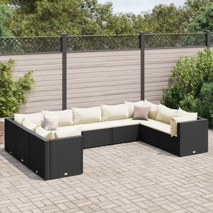 9-tlg. Garten-Lounge-Set mit Kissen Schwarz Poly Rattan