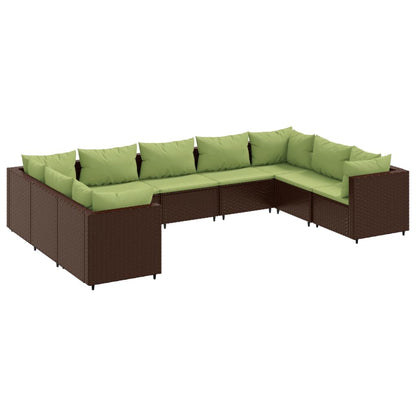 9-tlg. Garten-Lounge-Set mit Kissen Braun Poly Rattan