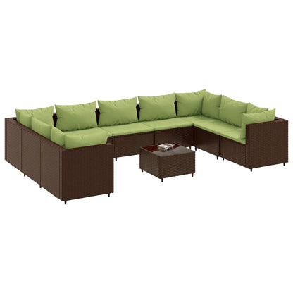 10-tlg. Garten-Lounge-Set mit Kissen Braun Poly Rattan