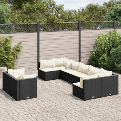 9-tlg. Garten-Sofagarnitur mit Kissen Schwarz Poly Rattan