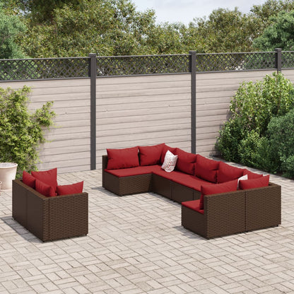 9-tlg. Garten-Sofagarnitur mit Kissen Braun Poly Rattan