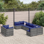 9-tlg. Garten-Sofagarnitur mit Kissen Grau Poly Rattan