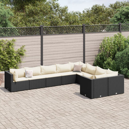 9-tlg. Garten-Sofagarnitur mit Kissen Schwarz Poly Rattan