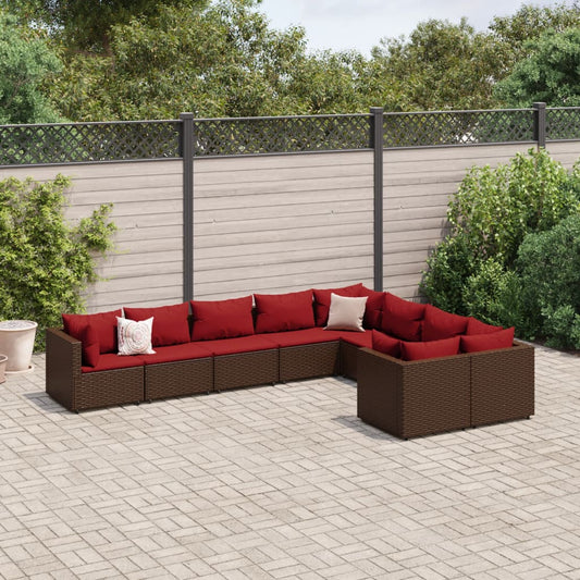 9-tlg. Garten-Sofagarnitur mit Kissen Braun Poly Rattan