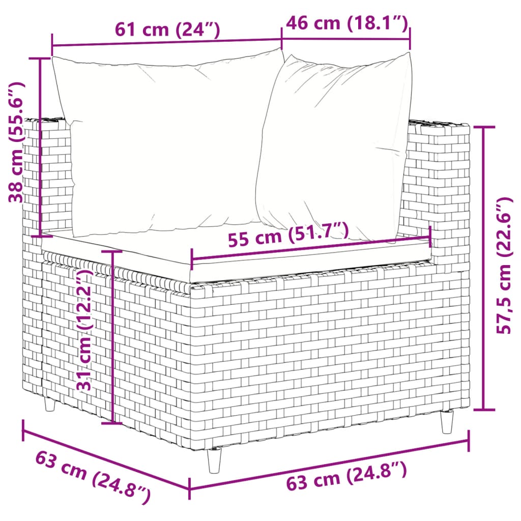 11-tlg. Garten-Sofagarnitur mit Kissen Grau Poly Rattan