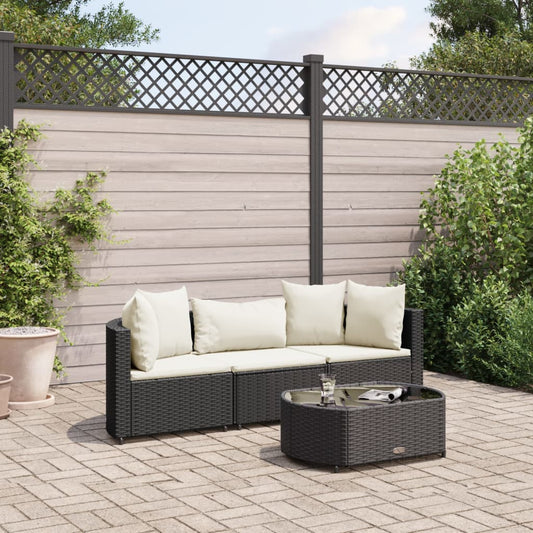 4-tlg. Garten-Sofagarnitur mit Kissen Schwarz Poly Rattan