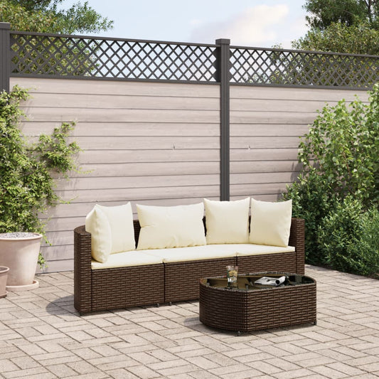 4-tlg. Garten-Sofagarnitur mit Kissen Braun Poly Rattan