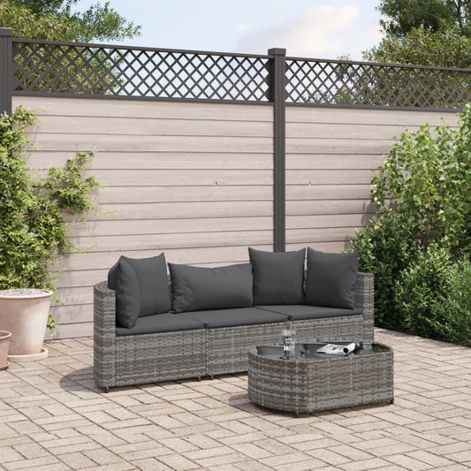 4-tlg. Garten-Sofagarnitur mit Kissen Grau Poly Rattan