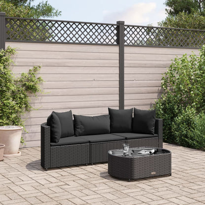 4-tlg. Garten-Sofagarnitur mit Kissen Schwarz Poly Rattan