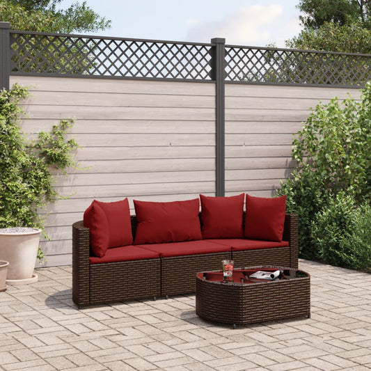 4-tlg. Garten-Sofagarnitur mit Kissen Braun Poly Rattan