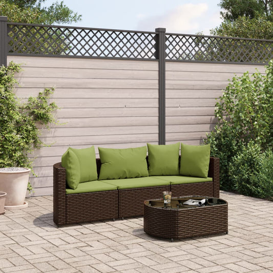 4-tlg. Garten-Sofagarnitur mit Kissen Braun Poly Rattan