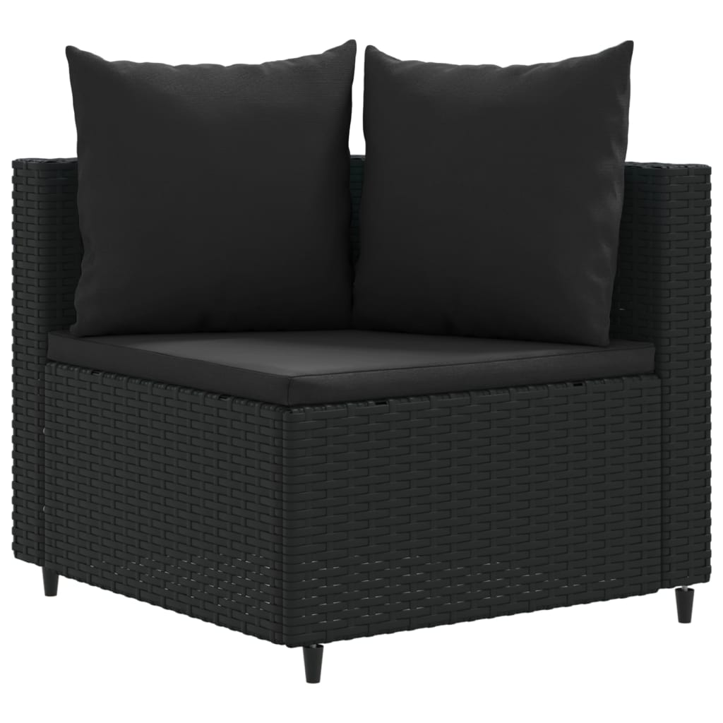 5-tlg. Garten-Sofagarnitur mit Kissen Schwarz Poly Rattan