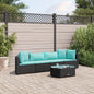 5-tlg. Garten-Sofagarnitur mit Kissen Schwarz Poly Rattan