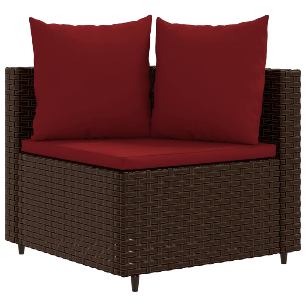 5-tlg. Garten-Sofagarnitur mit Kissen Braun Poly Rattan