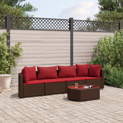 5-tlg. Garten-Sofagarnitur mit Kissen Braun Poly Rattan