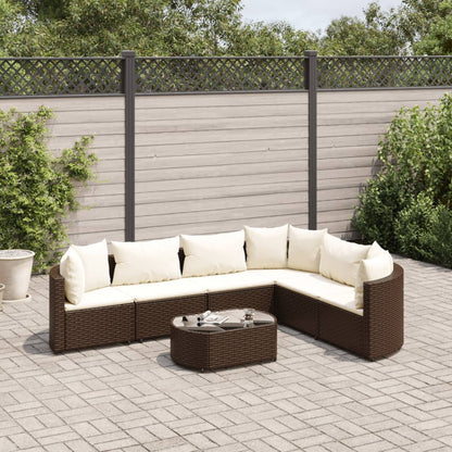 7-tlg. Garten-Sofagarnitur mit Kissen Braun Poly Rattan