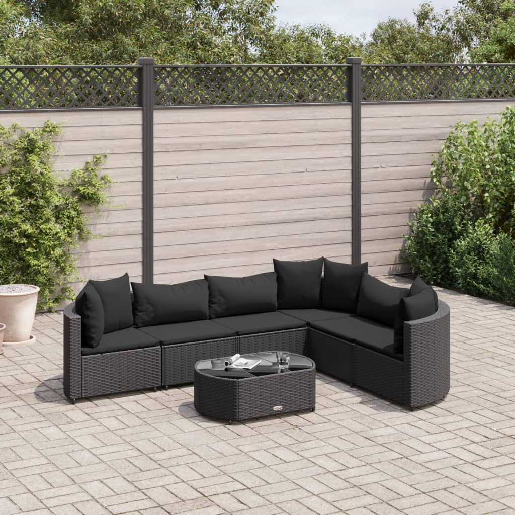 7-tlg. Garten-Sofagarnitur mit Kissen Schwarz Poly Rattan