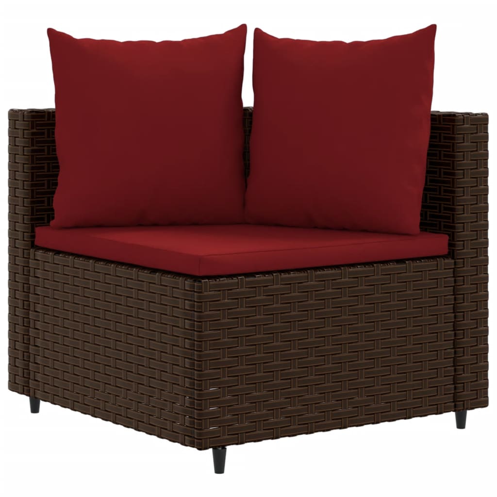 7-tlg. Garten-Sofagarnitur mit Kissen Braun Poly Rattan