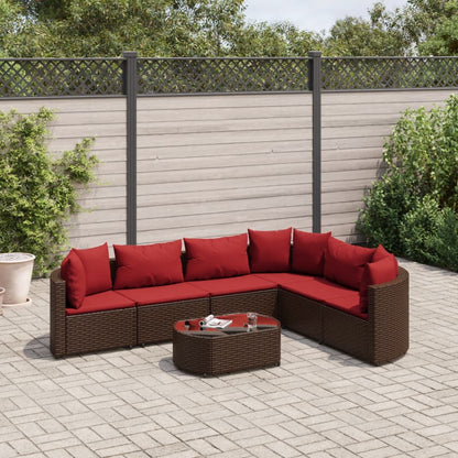 7-tlg. Garten-Sofagarnitur mit Kissen Braun Poly Rattan