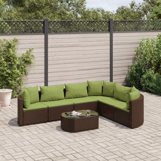 7-tlg. Garten-Sofagarnitur mit Kissen Braun Poly Rattan