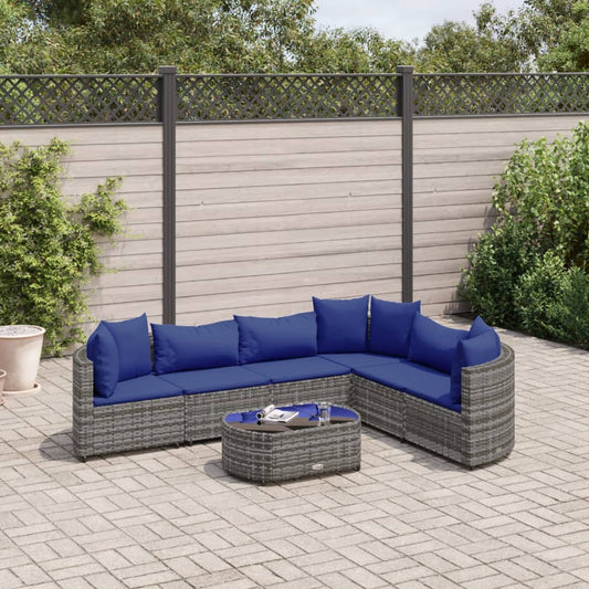 7-tlg. Garten-Sofagarnitur mit Kissen Grau Poly Rattan