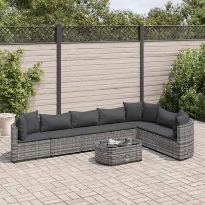 8-tlg. Garten-Sofagarnitur mit Kissen Grau Poly Rattan