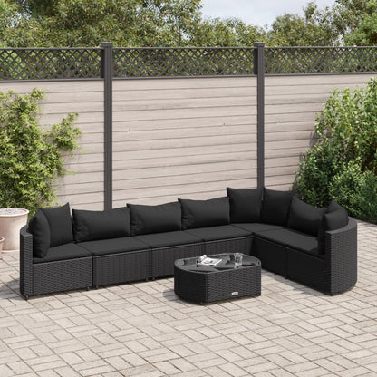 8-tlg. Garten-Sofagarnitur mit Kissen Schwarz Poly Rattan