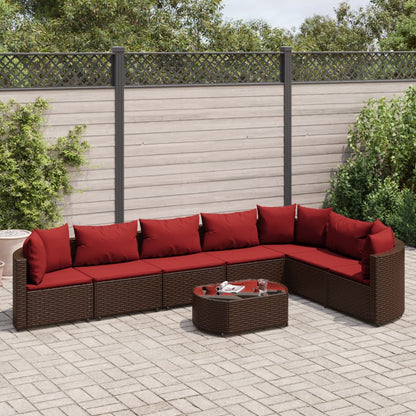 8-tlg. Garten-Sofagarnitur mit Kissen Braun Poly Rattan