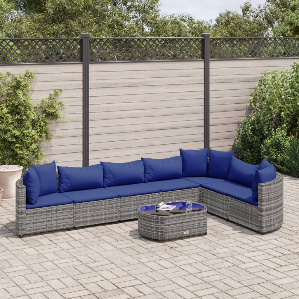 8-tlg. Garten-Sofagarnitur mit Kissen Grau Poly Rattan