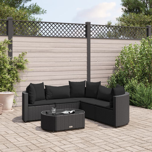 6-tlg. Garten-Sofagarnitur mit Kissen Schwarz Poly Rattan