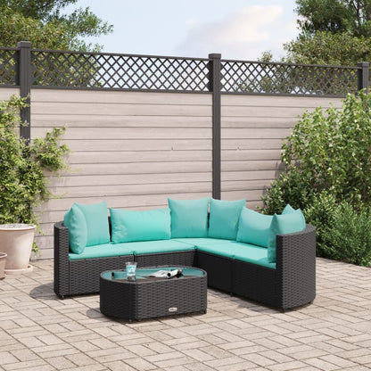 6-tlg. Garten-Sofagarnitur mit Kissen Schwarz Poly Rattan