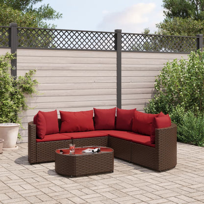 6-tlg. Garten-Sofagarnitur mit Kissen Braun Poly Rattan