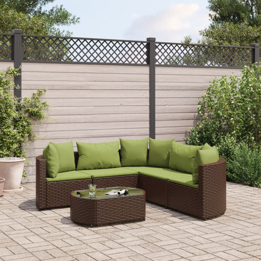 6-tlg. Garten-Sofagarnitur mit Kissen Braun Poly Rattan