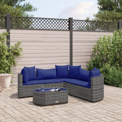 6-tlg. Garten-Sofagarnitur mit Kissen Grau Poly Rattan