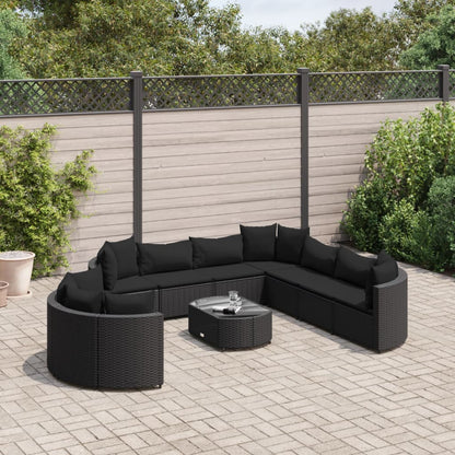 10-tlg. Garten-Sofagarnitur mit Kissen Schwarz Poly Rattan