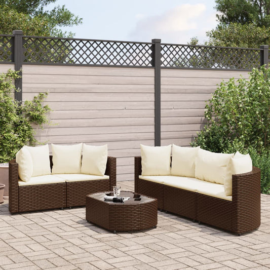 6-tlg. Garten-Sofagarnitur mit Kissen Braun Poly Rattan