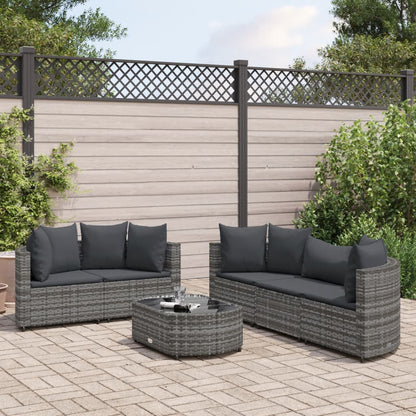 6-tlg. Garten-Sofagarnitur mit Kissen Grau Poly Rattan