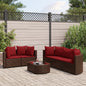 6-tlg. Garten-Sofagarnitur mit Kissen Braun Poly Rattan