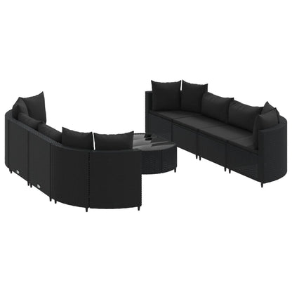 9-tlg. Garten-Sofagarnitur mit Kissen Schwarz Poly Rattan