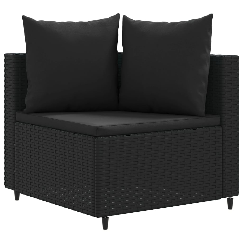 9-tlg. Garten-Sofagarnitur mit Kissen Schwarz Poly Rattan