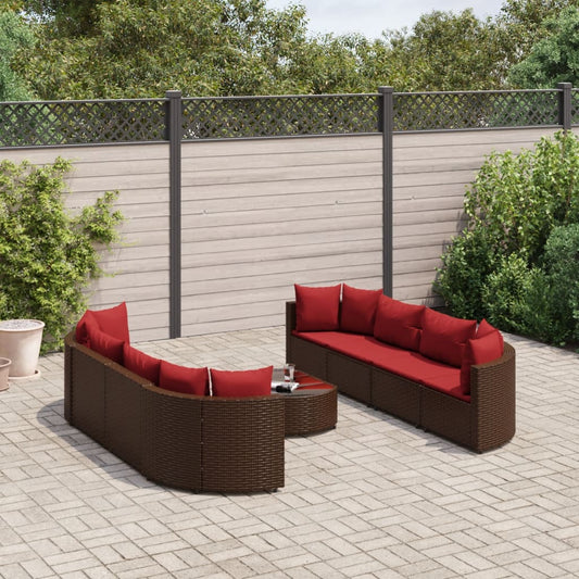 9-tlg. Garten-Sofagarnitur mit Kissen Braun Poly Rattan