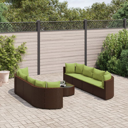 9-tlg. Garten-Sofagarnitur mit Kissen Braun Poly Rattan