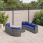 9-tlg. Garten-Sofagarnitur mit Kissen Grau Poly Rattan