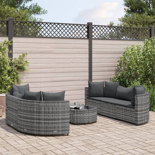 7-tlg. Garten-Sofagarnitur mit Kissen Grau Poly Rattan