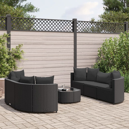 7-tlg. Garten-Sofagarnitur mit Kissen Schwarz Poly Rattan