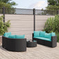 7-tlg. Garten-Sofagarnitur mit Kissen Schwarz Poly Rattan