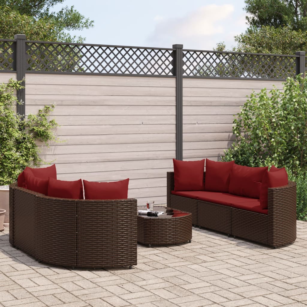 7-tlg. Garten-Sofagarnitur mit Kissen Braun Poly Rattan