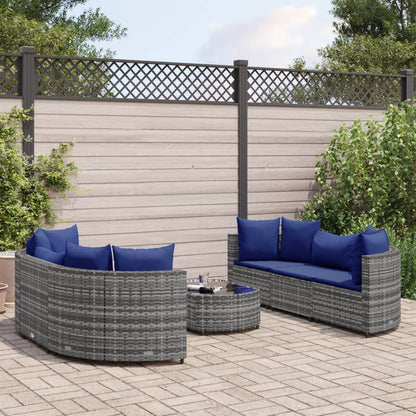 7-tlg. Garten-Sofagarnitur mit Kissen Grau Poly Rattan