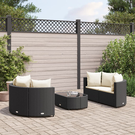 5-tlg. Garten-Sofagarnitur mit Kissen Schwarz Poly Rattan