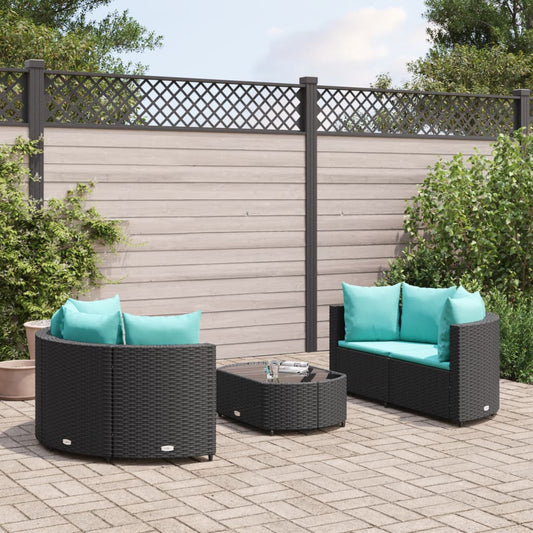 5-tlg. Garten-Sofagarnitur mit Kissen Schwarz Poly Rattan